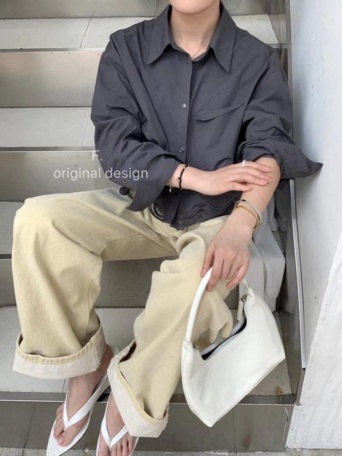 Casual Collar Down Crop Shirts
